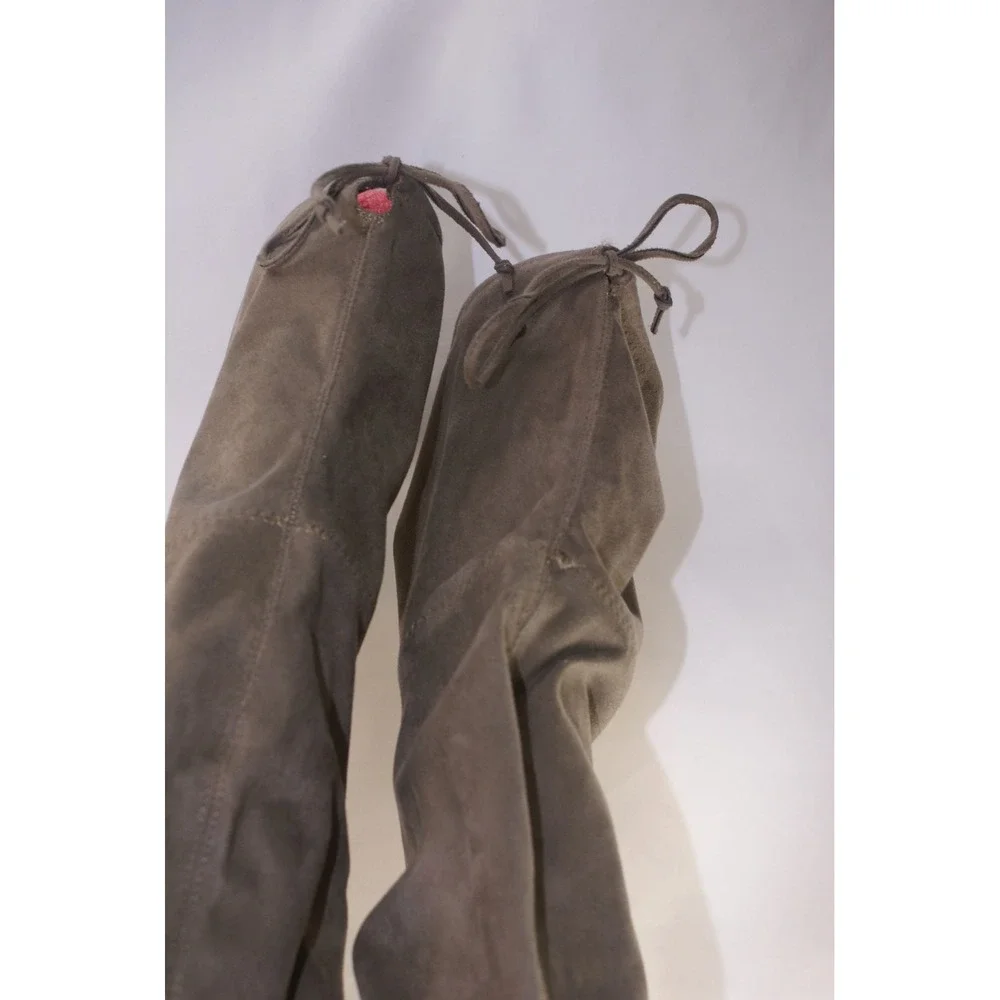 Unisa Divan Taupe Grey Faux Suede Over The Knee Flat Boots Womens 9M Tie Back